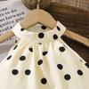 Girls' Fashionable Outfit - Summer Children's Casual Polka Dot Neckless Sleeveless Top and Shorts Set