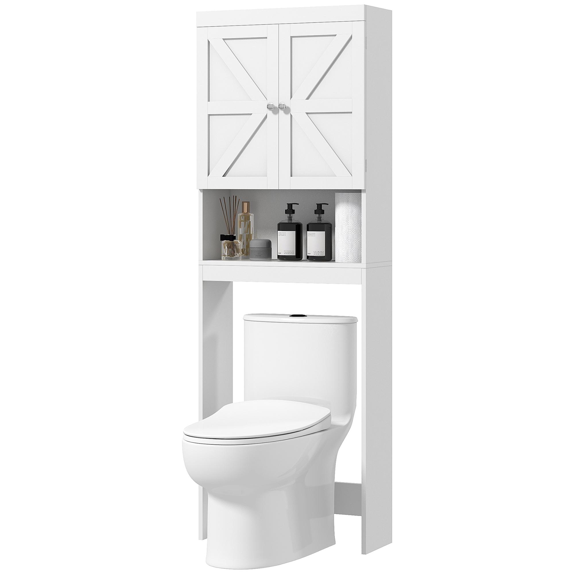 Meuble Haut de Toilette Armoire de Salle de Bain 2 Portes Étagère 58.5L X 23l X 170H Cm Blanc