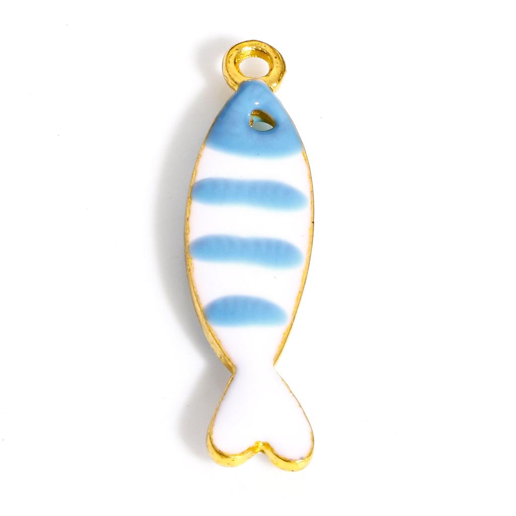 5pcs Fish Charms Double Sided Enamel Sequins Alloy Pendants For Diy Earrings Necklace Accessory Jewelry Making Findings  26x7mm
