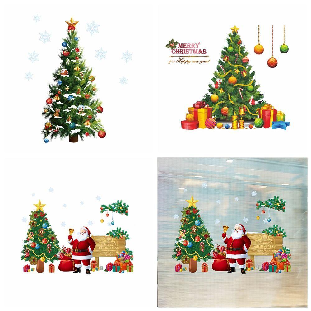 1/2Pcs/set PVC Xmas Tree Wall Stickers Removable Window Glass Decal Santa Claus Stickers  Home Decor