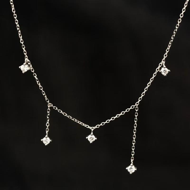 925 Sterling Silver Zircon Tassel Necklace with 18k Gold Plating – Star River Fresh Light Luxury Clavicle Chain, 2025 New Collection.
