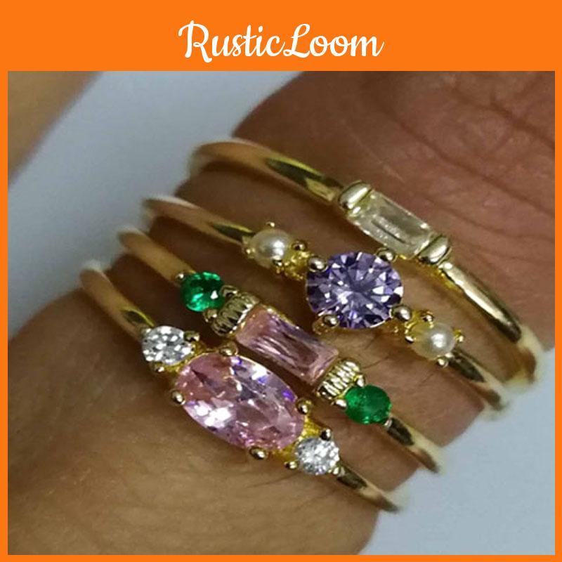 Fashionable 4 In 1 Set Of Gold Plated Rings With Sparkling Zircon Gemstones
