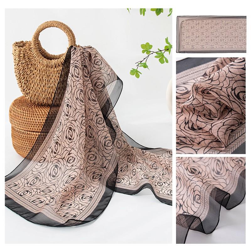 Long Silk Scarf Women Thin Lightweight Printed Shawl Elegant Daily Wear