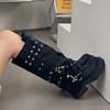 Fashion Women Knee High Chelsea Boots Platform Walking Shoes New Punk Style Black Motorcycle Boots Fashion Thick Middle Heeled Botas