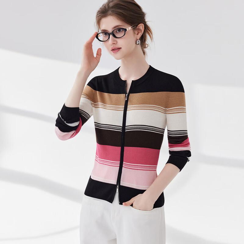 Snowforte Women s Rainbow Striped Knit Cardigan M