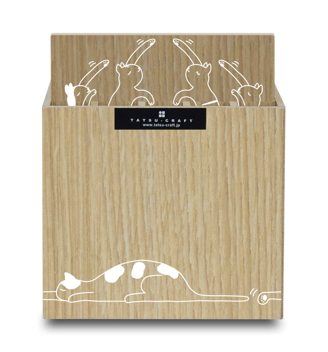 

Tatsucraft Basque Shippo Pen 25 Stylish and convenient wooden pen holder with a cat Popular and cute pen case with large Simple Pencil Wood grain A