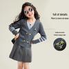 2025 Girls' Academy Style Knit Cardigan with Two-Piece Korean Slimming Skirt Set