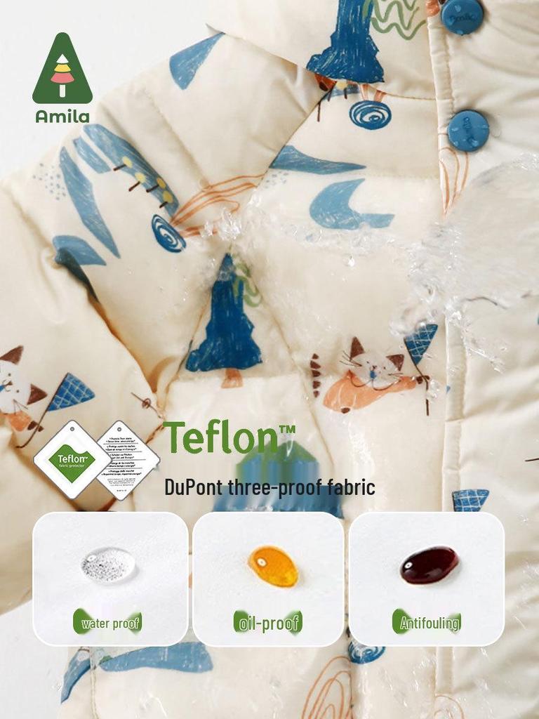 2025 Tongbei Kids' Winter Down Jacket: Cartoon Design, White Duck Down, Three-Proof, Warm, Hooded, Korean Style Outerwear