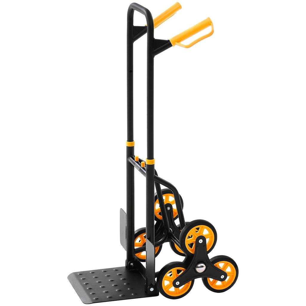Stair Climbing Cart, 150 kg Stair-Climbing Capacity, Heavy-Duty Folding Trolley Cart with Telescoping Handle, 6 Wheels and 2 Bungee Cords, Stair