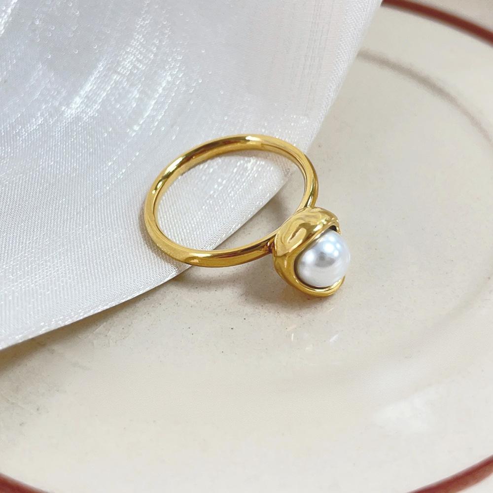 Light Luxury Pearl Shell Necklace Ring Set Stainless Steel Necklace Women'S High Color Retention