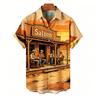 Men's Western Cowboy Rodeo Print Short Sleeve Shirt, Retro Comic Style, Casual Summer Vacation