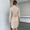 Temperament and Elegance Outer Wear Early Autumn Women's Shirt Dresses Lapel Solid Color French Long Sleeve Shirt Dresses