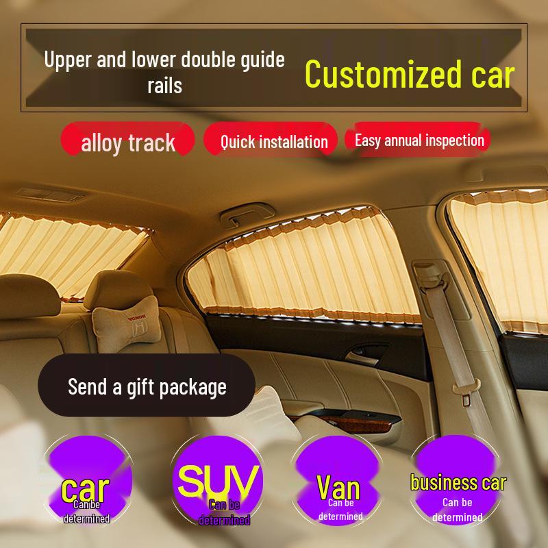 Blackout Car Sunshade Curtains for Privacy and Sun Protection, Up and Down Track Partition