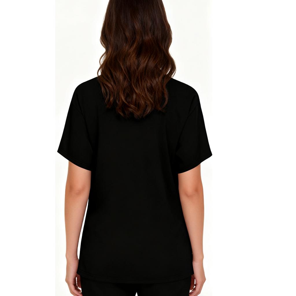 Women's Fashion Short Sleeve V Neck Pattern Tops Pocket Working T-shirts