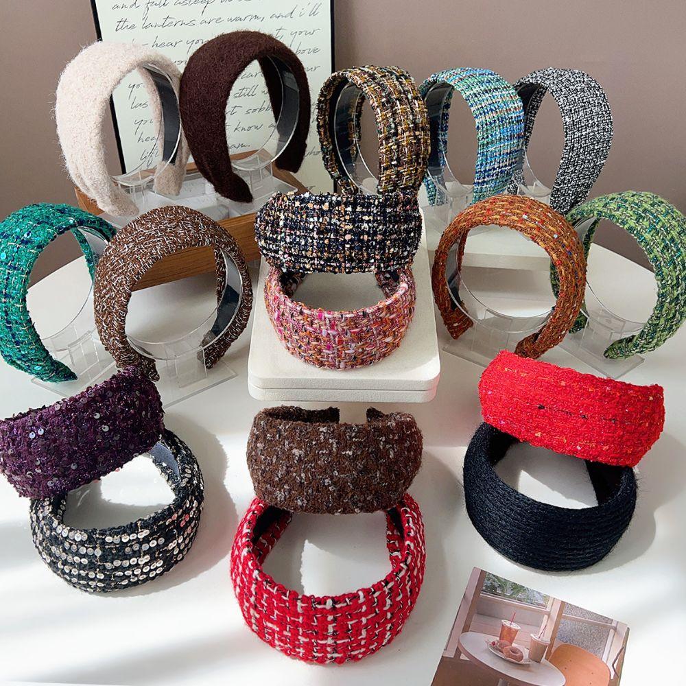 Handmade Craftsmanship Hair Hoop Tweed Fabric Wide Headband Elegant Anti-Slip Headband Daily Use