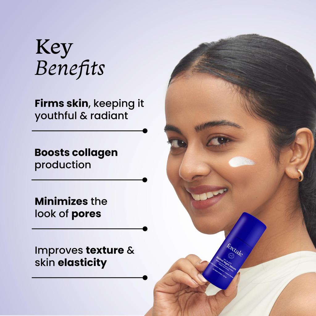 Foxtale 0.15% Beginner Friendly Retinol Night Serum | Anti-Aging Night Cream | Reduces Fine Lines and Wrinkles | No Purging | For Younger-looking S