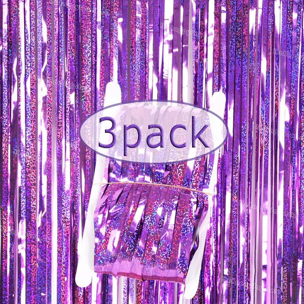 3Pack Valentines Day Party Backdrop Decorative Curtains Bachelorette Party Backdrop Metallic Foil Tinsel Fringe Curtain Christma