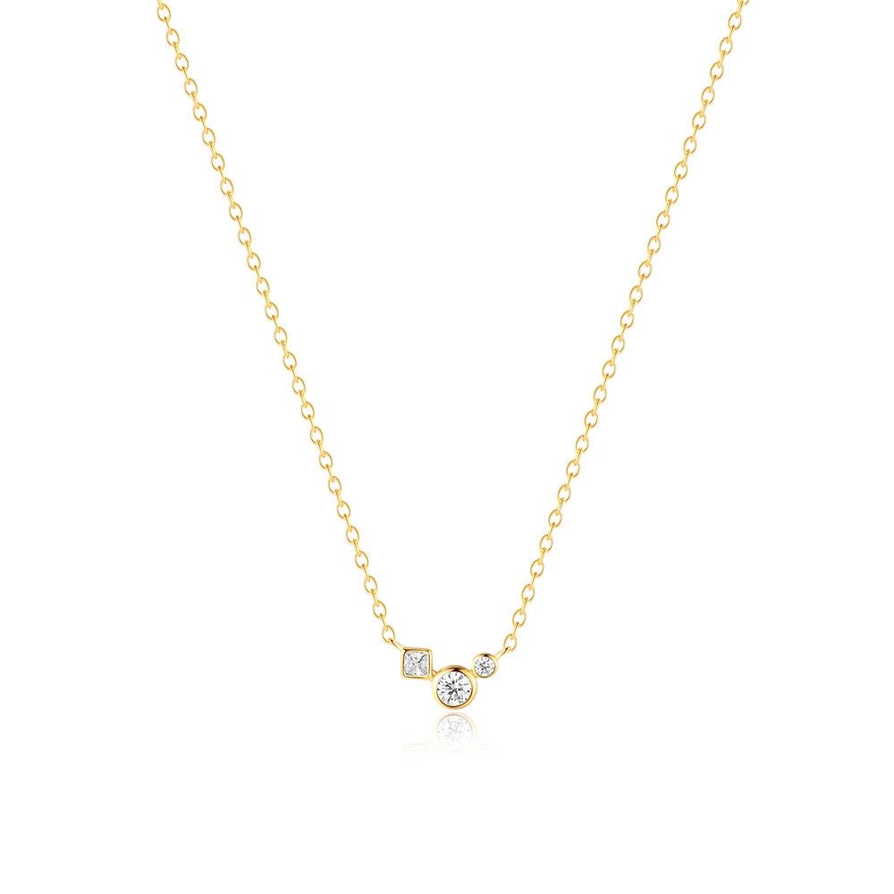 Argent Sterling S925 Géométrique Carré Diamant Diamant Rond Épissage Carré et Cercle Fusion Mode Collier Chaîne Clavicule