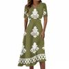 Damen Freizeitmode Retro Bedrucktes V-Ausschnitt Kurzarm Taillenlanges Kleid