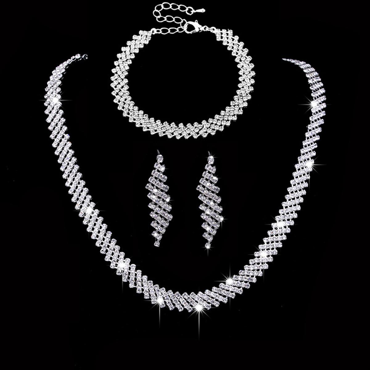 

4 Свадебный цирконовый набор Ожерелье, серьги, браслет со стразами Женские аксессуары медный