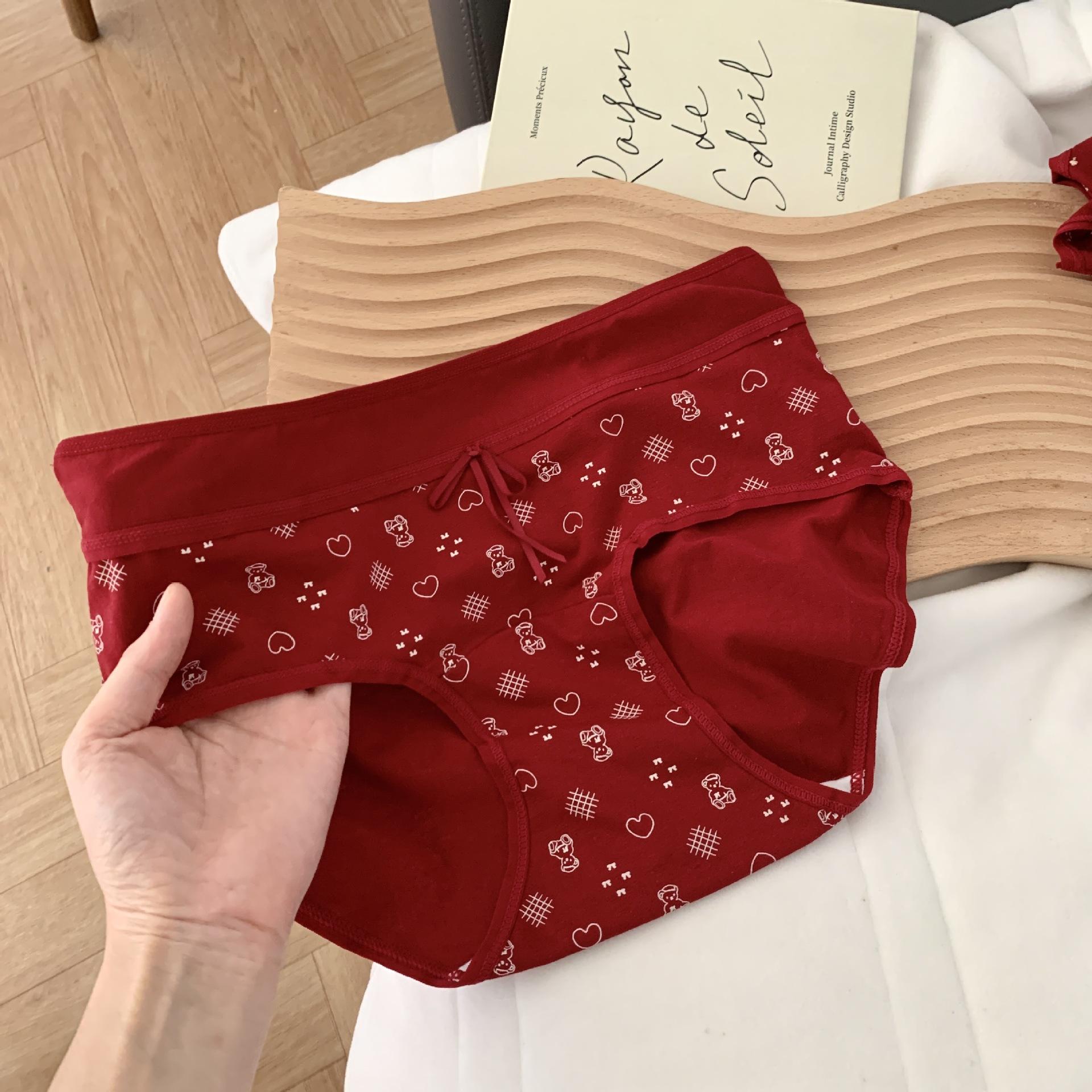 

Lady Spring and Autumn Year Marriage Red Pure Cotton Extended Crotch Wrapped Hip Underwear XXL