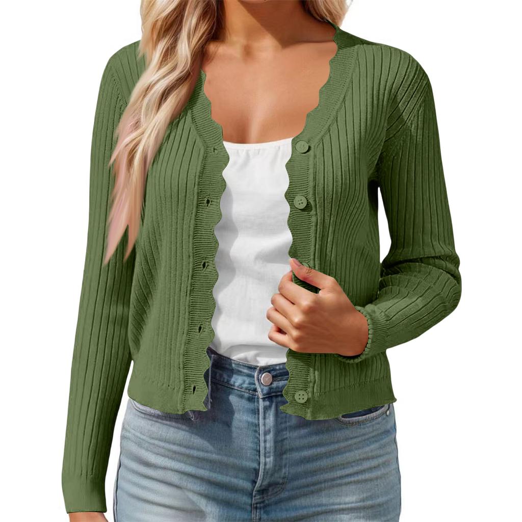 Cardigan casual da donna colorato con bordo a fungo, scollo a V, giacca corta in maglia sottile