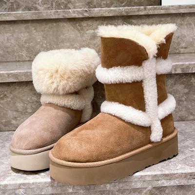Revers zwei Tragevarianten Schneebaumwollstiefel 2025 Winter dicksohlige Muffin verdickte große Baumwolle kurze Stiefel flauschige Schuhe Damenschuhe
