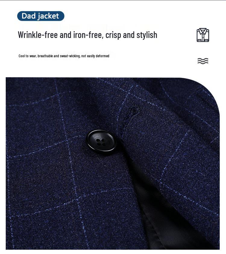 Men's Slim Fit Plaid Business Suit Jacket - Western Korean Style High-End Autumn Wear for Middle-Aged