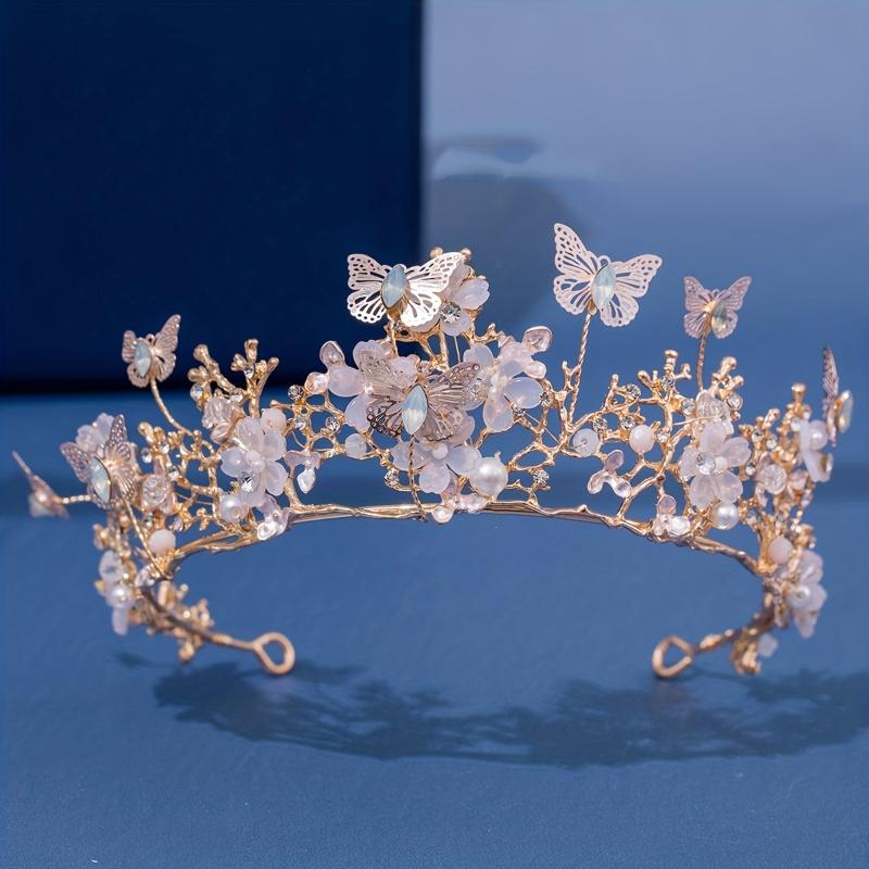 Barock Perle Strass Krone Blume Schmetterling Prinzessin Diadem Stirnband Haarschmuck Damen Braut Hochzeit Haarschmuck Schmuck