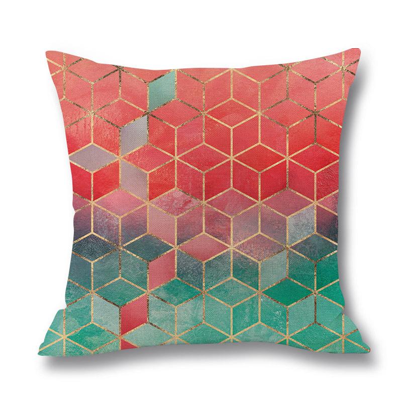 Home Colorful Geometric Digital Print Pillow Linen Cushion Waist Pillow Cover