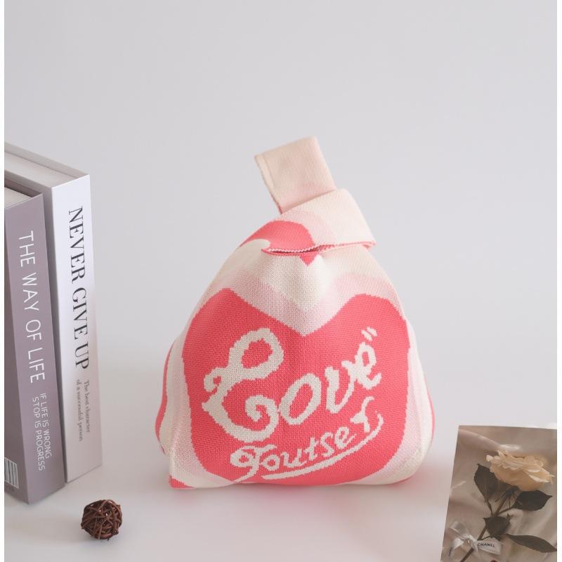 Ins Internet celebrity handbag women's knitted wool bucket bag Japanese and Korean version versatile hand carry casual tote bag box lunch bag