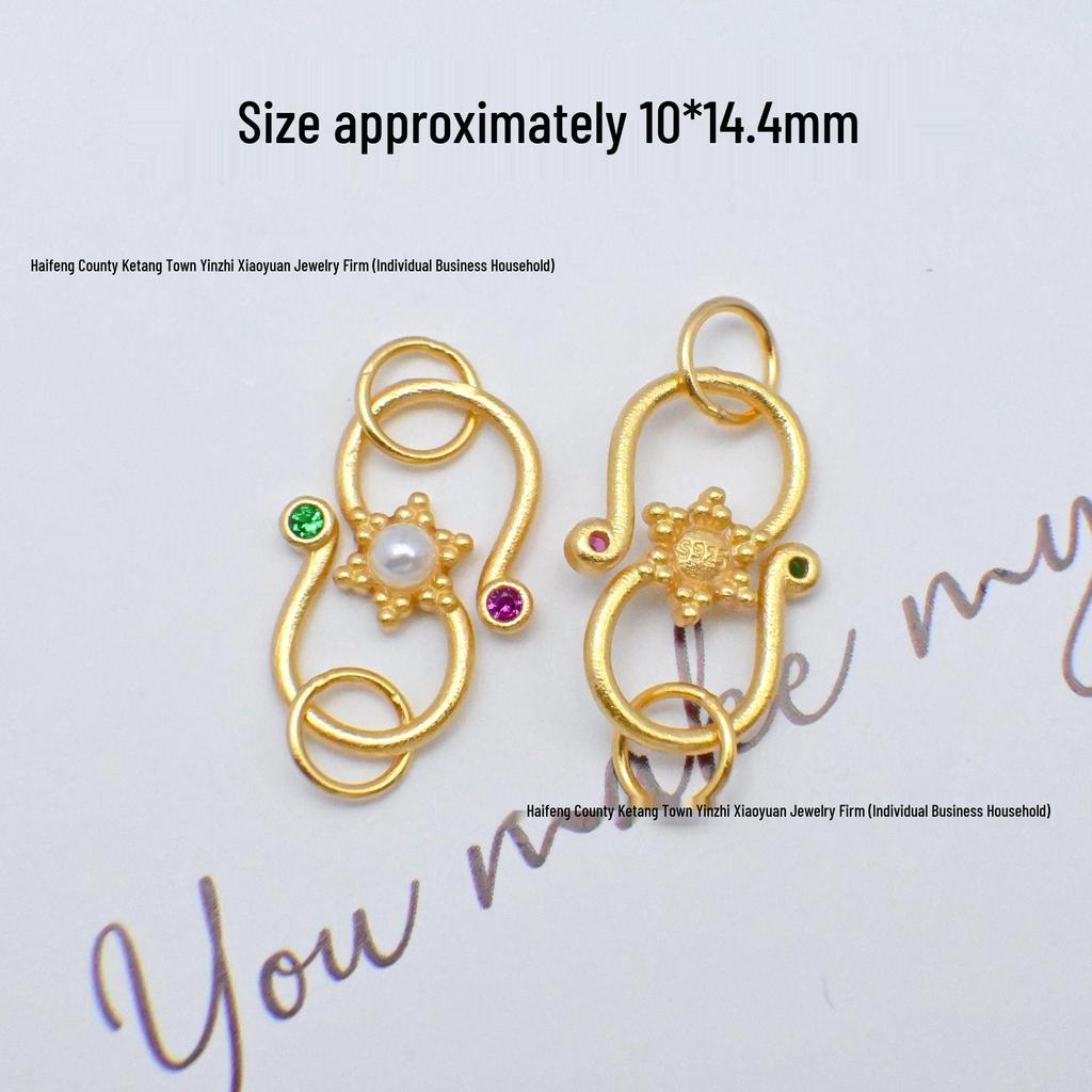S925 Sterling Silver Ancient Gold Through Hole DIY Peace & Joy Double Ring Buckle Pendant Spacer Beads