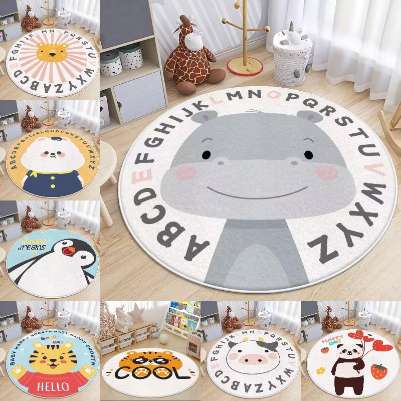 Cartoon Animal Round Rug Slip-Resistant Circle Carpet for Living Room Floor Mat Chair Coffee Table Bedside Easy Clean Decor Cute