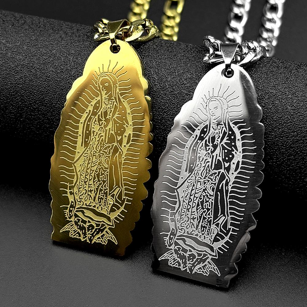 Virgin Mary Pendant Necklace for Women Men Stainless Steel Gold Plated Our Lady of Guadalupe Catholic Necklaces Amulet Jewelry