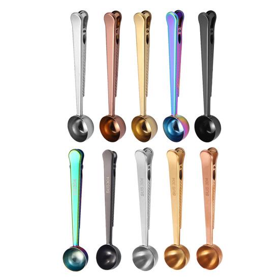 2-in-1 Stainless Steel Coffee Scoop Bag Sealer Measuring Spoon with Built-In Clip Rust-Proof Dishwasher Safe Kitchen Essential for Coffee Milk Powder
