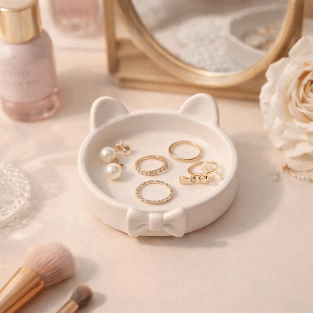 Paw Print-Like Base Bow Jewelry Plate 3D Printed Jewelry Organizer Home Decor