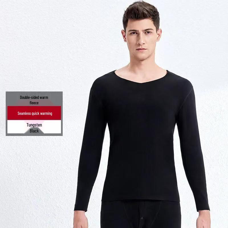 

Мужской бесшовный флисовый базовый слой с V-образным вырезом, облегающего кроя Large чёрный