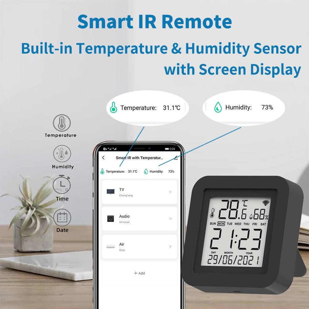 Tuya Smart WiFi AC TV Universal IR Remote Controller with Temperature Humidity Sensor Display Alexa Google Home Voice Assistant