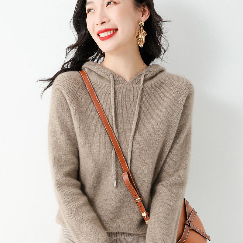 Women's Hooded Sweater: New Autumn/Winter Loose Fit Core-Spun Yarn Pullover