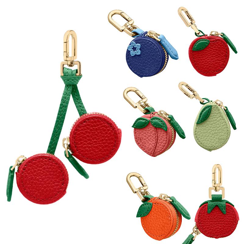 Cherry Blueberry Design Fruit Charm Coin Purse Microfiber Leather Cute Key Chain Mini Pouch Wallet Gift For Airtag Girl Women