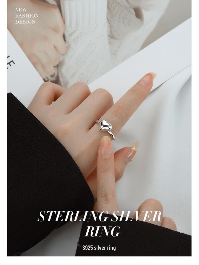 Banyan Tree S925 Silver Korean Love Heart Ring - Simple, Sweet, Fashionable Index Finger Ring