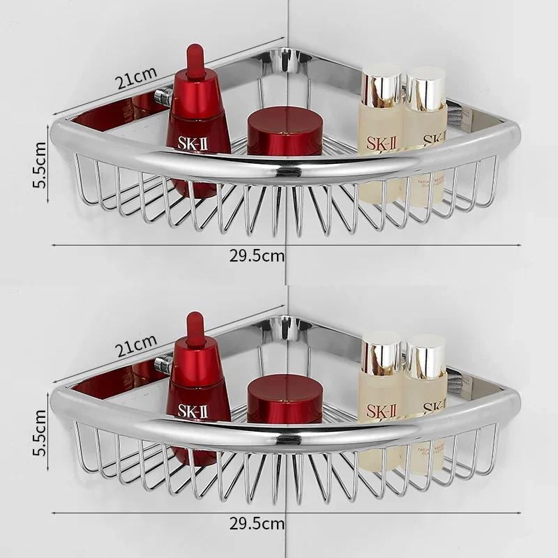 Copper gold bathroom shower room wall corner basket non perforated bathroom rack triangular storage rack for bathroom shelves