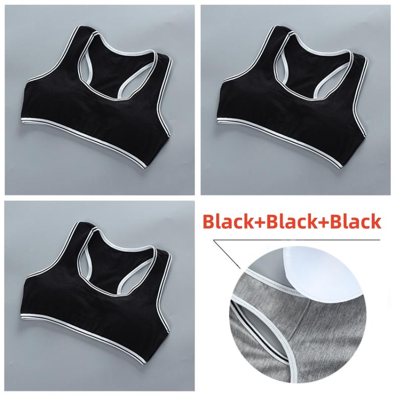 3PC Girl Training Brass Teens Underwear Solid Color Sport Young Racerback Training Crop Top one size чёрный