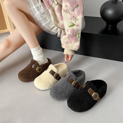 Mao Mao Slippers Women's Outer Wear 2025 Autumn and Winter New Korean Version One-pedal Flat-bottomed Lazy Bag Head Cotton Slippers