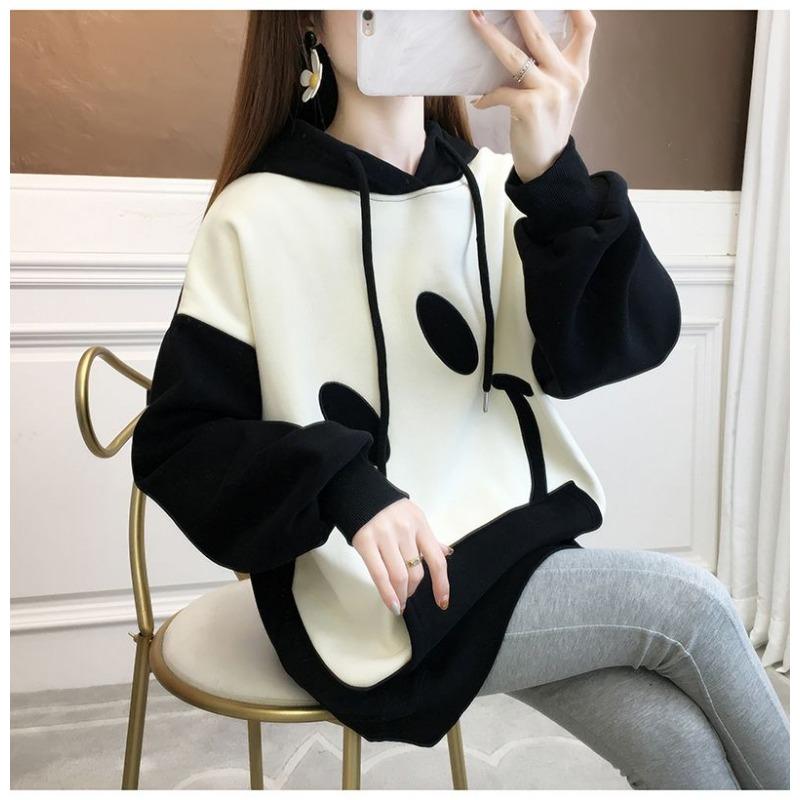 Women's Velvet Thickened Loose Hooded Sweatshirt for  Autumn and Winter  New Big Smile Couple Wear Long Sleeves
