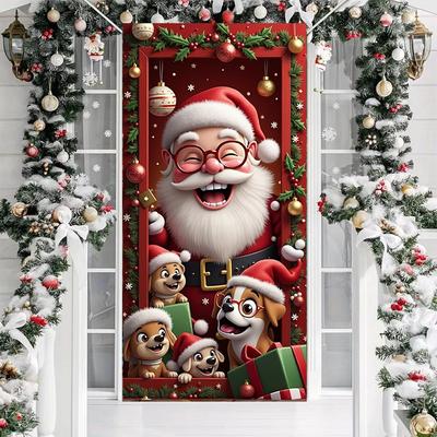 Vánoční Vtipný Santa Červený Kryt na Dveře Domácí Vánoční Dekorace 180x90cm Podšívky pro Vánoce Vnitřní Venkovní Zahrada Veranda Dveře