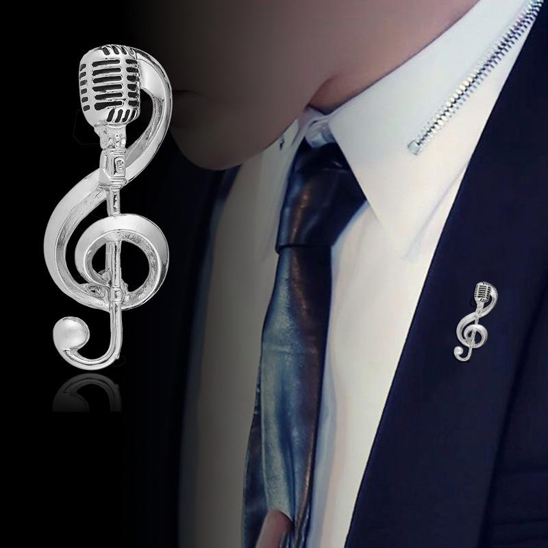 Fashion Microphone Music Note Brooches Alloy Treble Clef Badge Student Women's Cardigan Pins Backpack Decoration Accessory