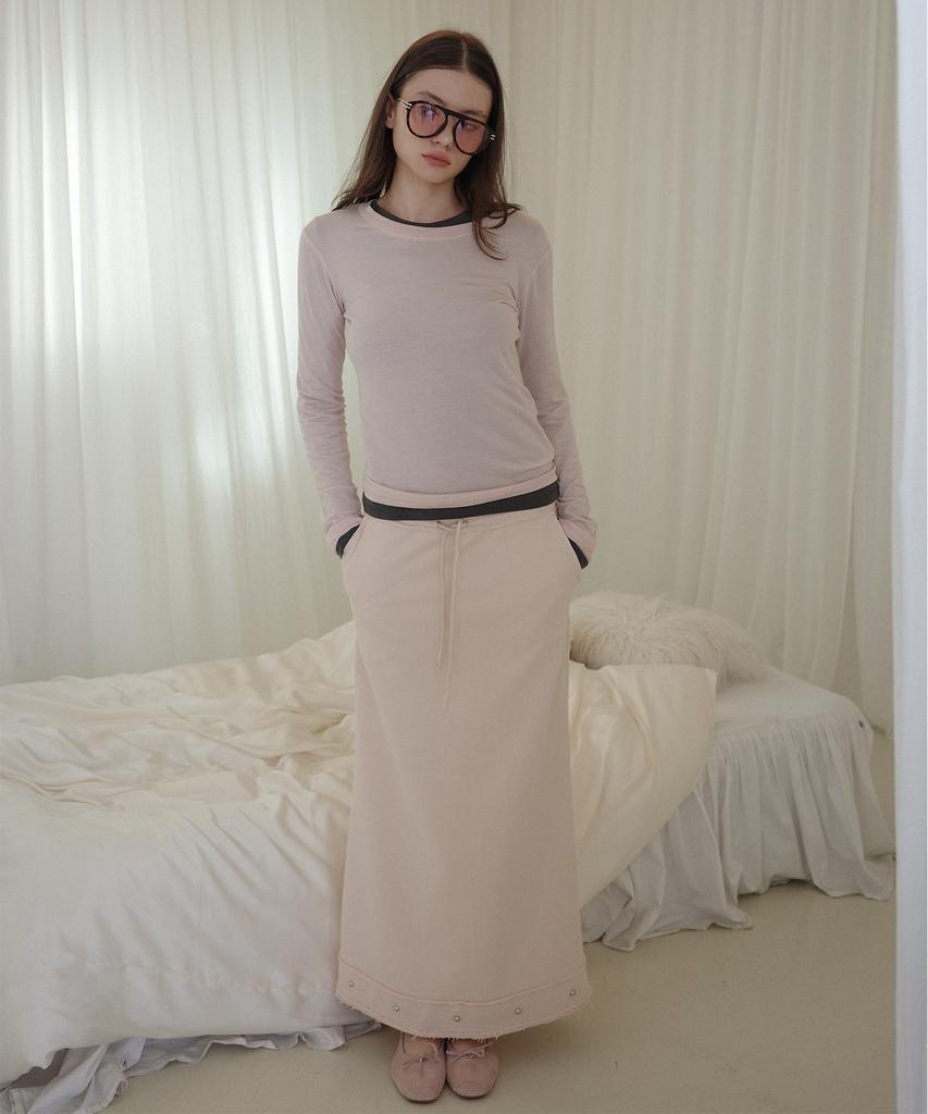 SALON DE YOHN Studded Sweat Skirt_ Skin Pink