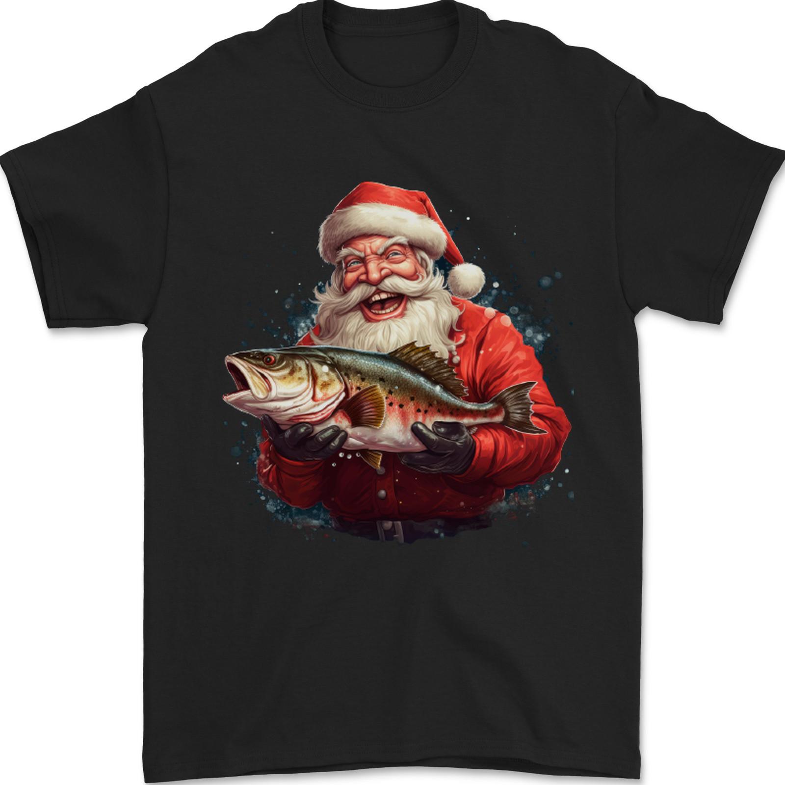 

Fishing Santa Claus Fisherman Christmas Mens T-Shirt 100% Cotton 2XL