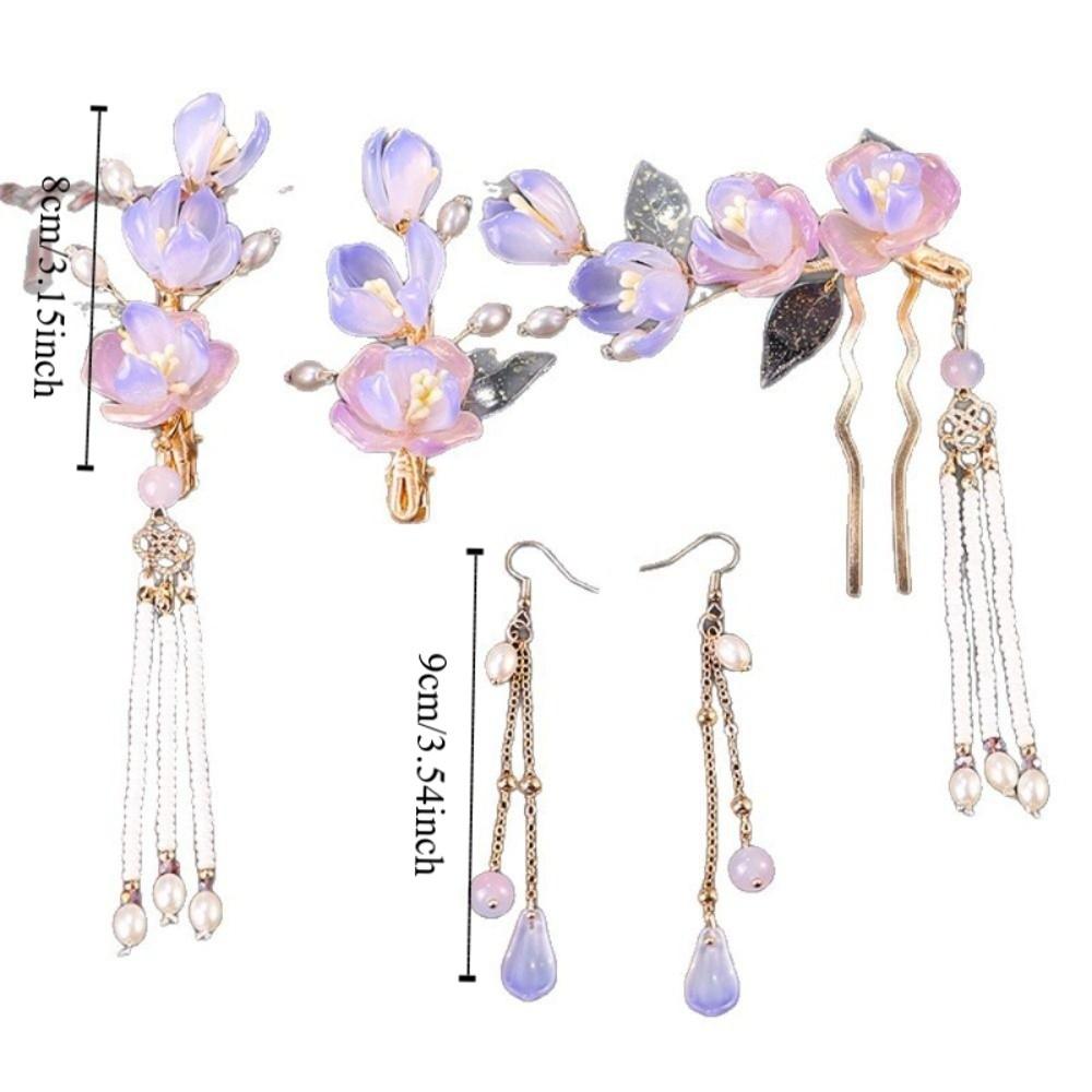 Classical Ancient Style Chinese Style Hairpin Set Pearl Tassel Hanfu Hair Stick Earrings Hair Chopstick Flower Hair Comb Women